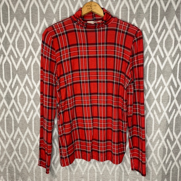 LOFT Turtleneck Shirt Red Plaid Holiday Festive Outfit Size: Large - Picture 1 of 4